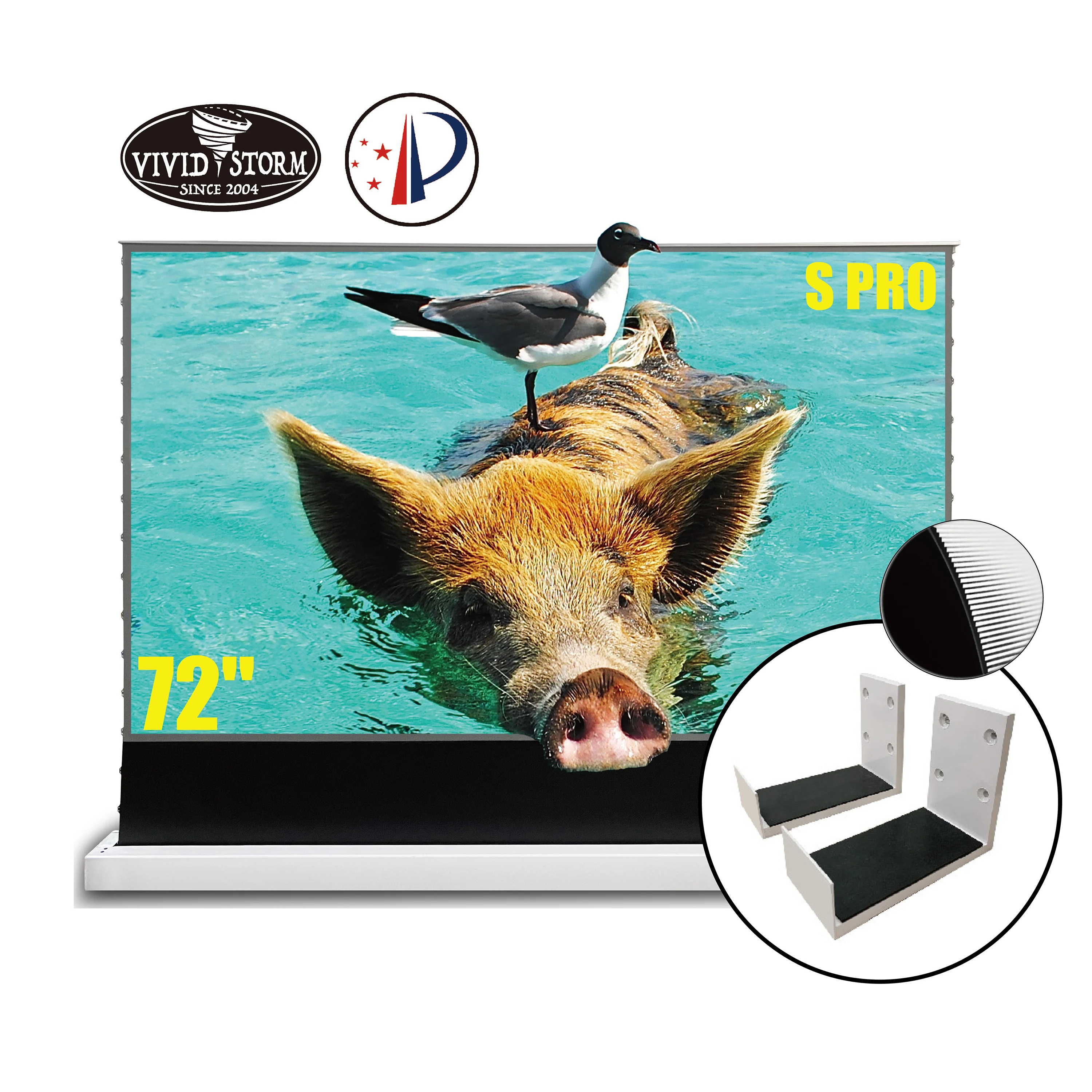 

S PRO 72 inch Electric Tension Floor Rising UST ALR Projection Screen with Wall brackets VWSDSTUST72H