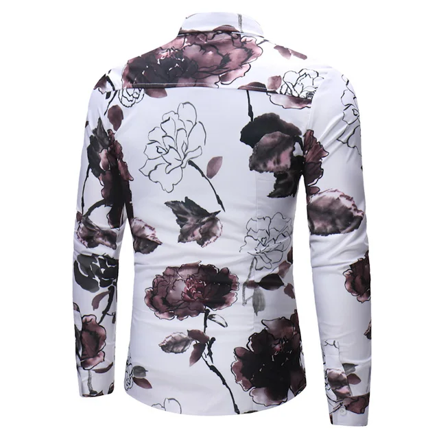 
fashion new design men spring long sleeve tops floral print business formal polyester cotton dress shirts 