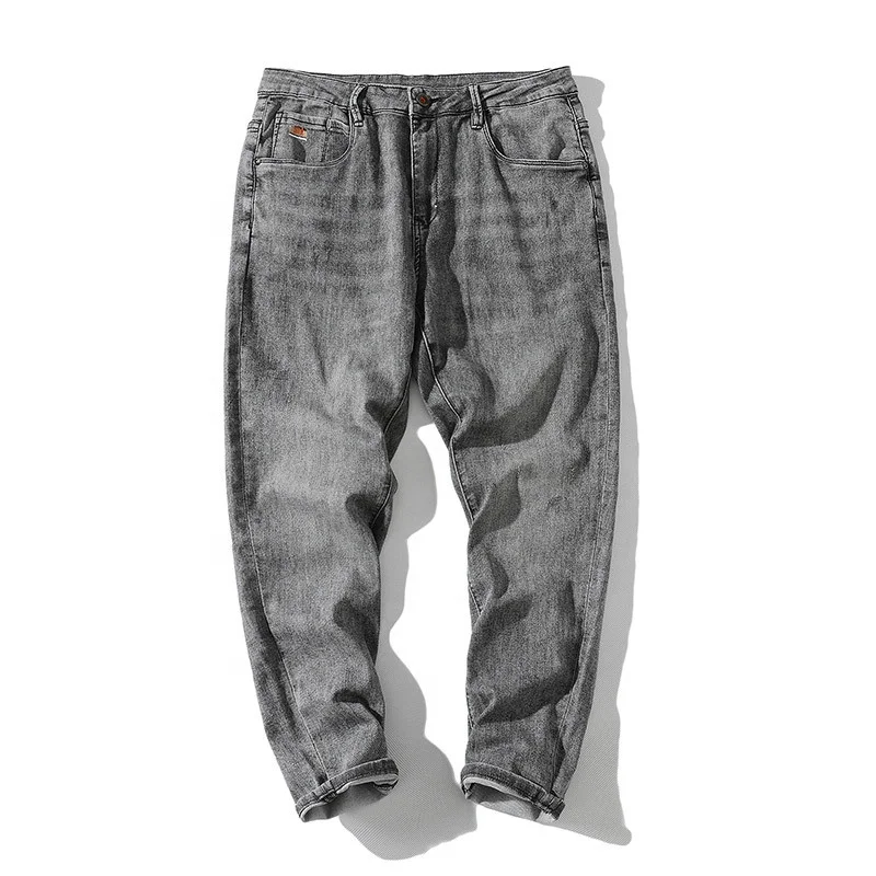 

KS Grey Cotton elastic Denim embroidery Jeans teenagers Bulk Wholesale Casual tapered Loose Pants men's jeans