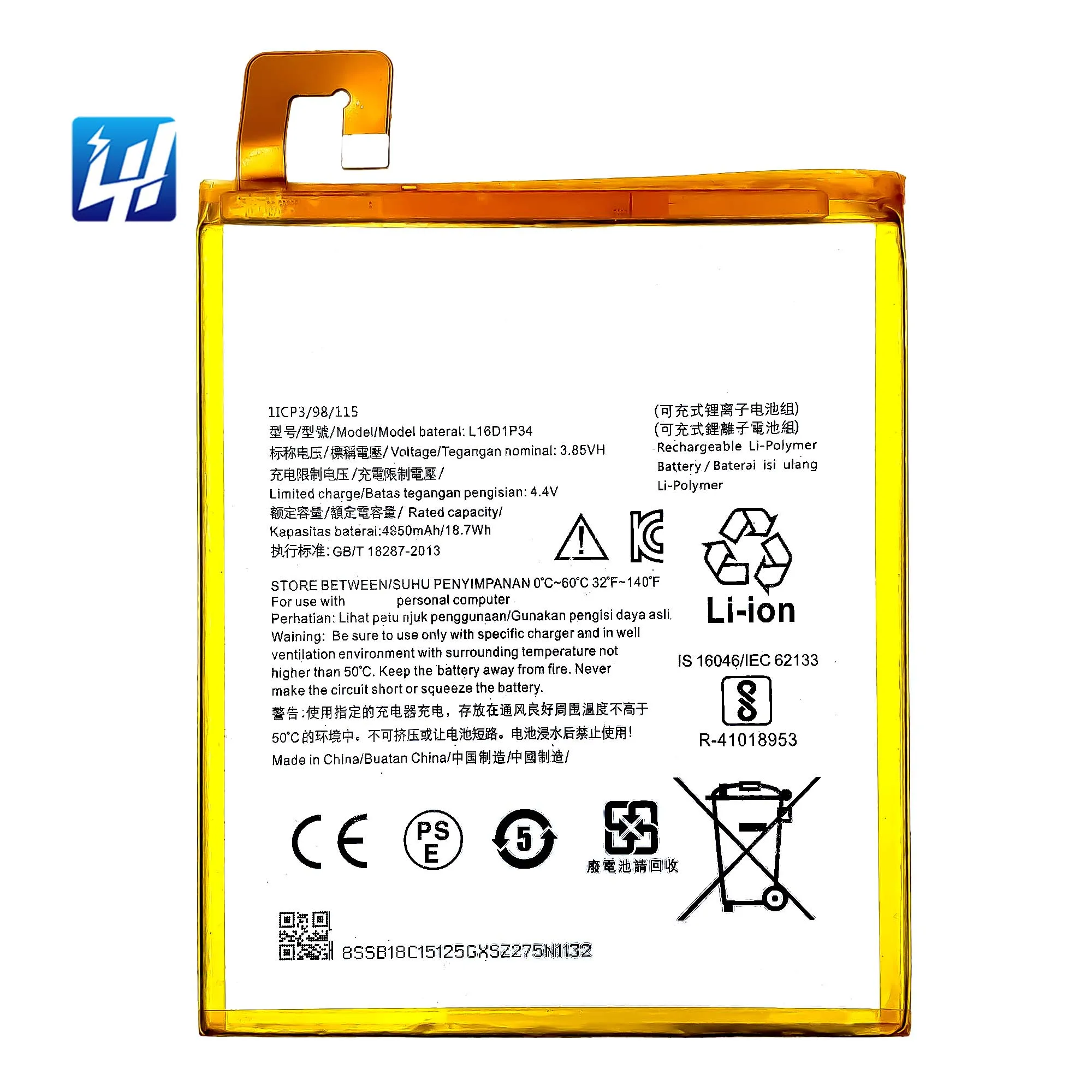 

L16D1P34 TB-8504X TB-8504F Tab 4 8 Plus Rechargeable battery For Lenovo Tab 4 8