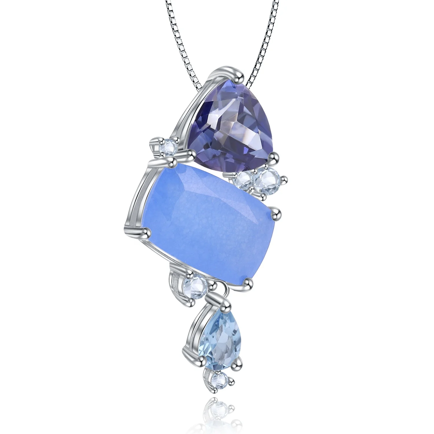 

Abiding Mix Natural Gemstone Aqua-Blue Chalcedony Blue Topaz Quartz 925 Sterling Silver Pendant Fashion Jewelry