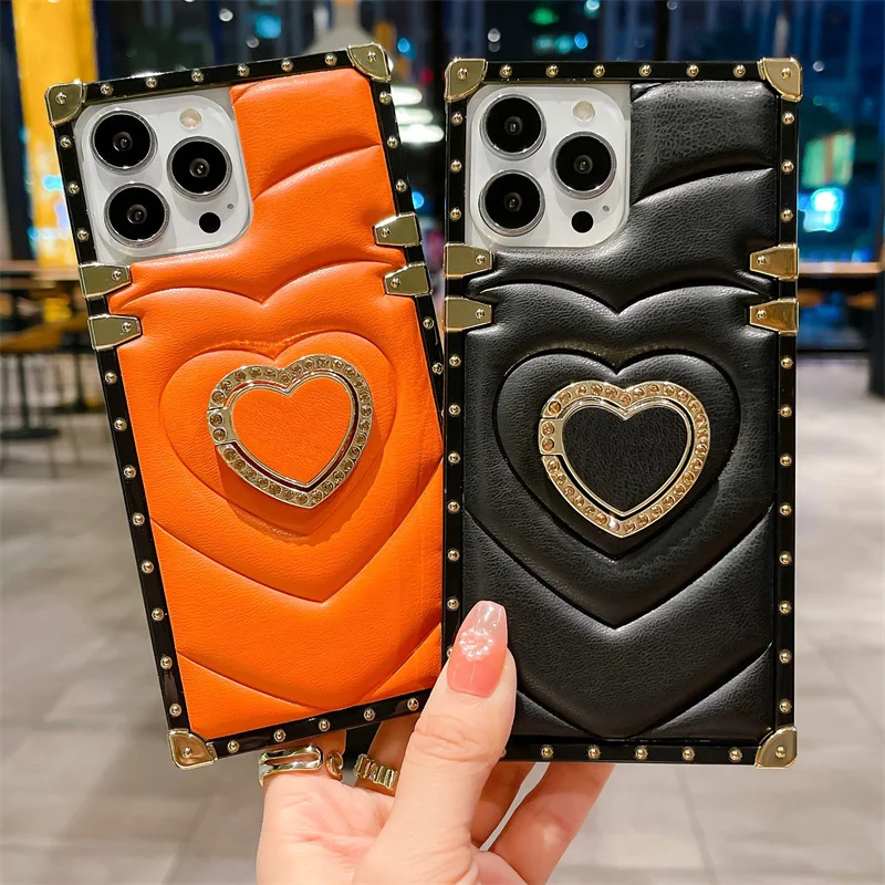 

New Arrival Luxury Mobile Cover with Holder Back Housing 3D Heart Phone Case