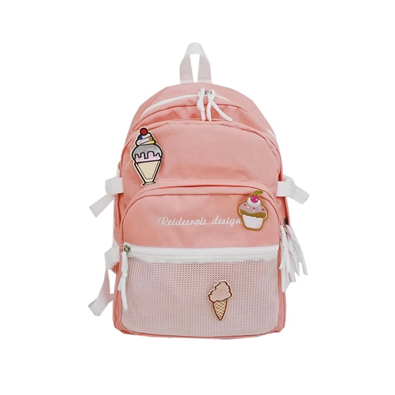 

Scuola Di Zainetto Women Kawaii Ice Cream Pink Backpack Fashion Large-Capacity Travel Bag Girl Student Canvas School Bag, White/pink 2 colors