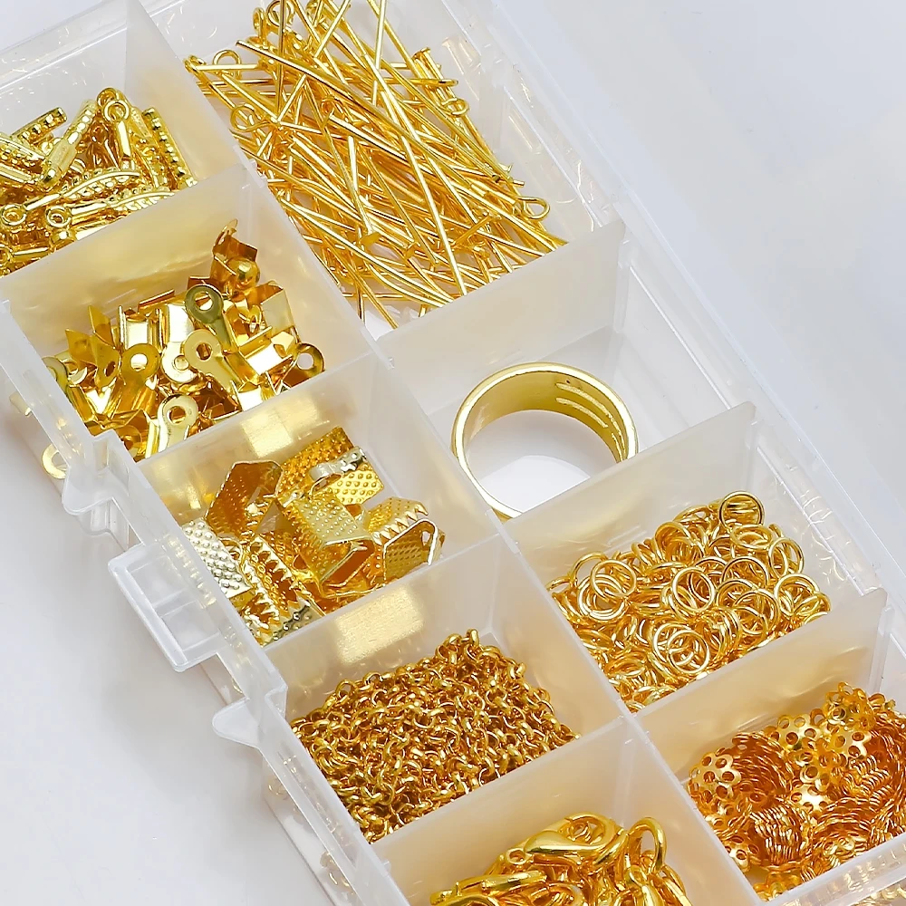 

Boxed Alloy Accessories Set For Jewelry Making Metal Beads Ear Hook Needles For DIY Needlework Accessories In Nine Lattice Boxes