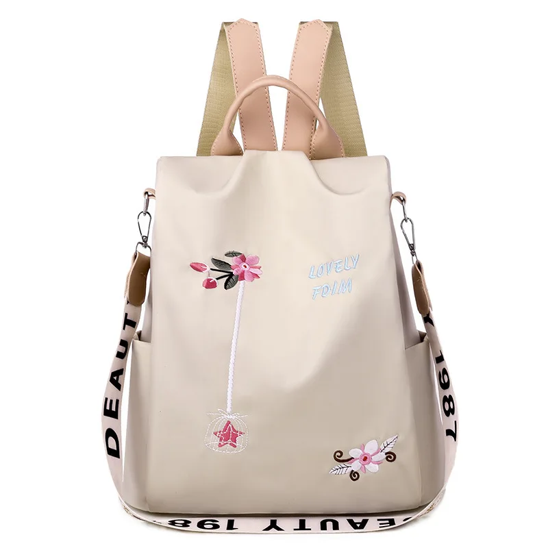 

New Design Waterproof Women Ladies Oxford Backpack with Flower, 3colors