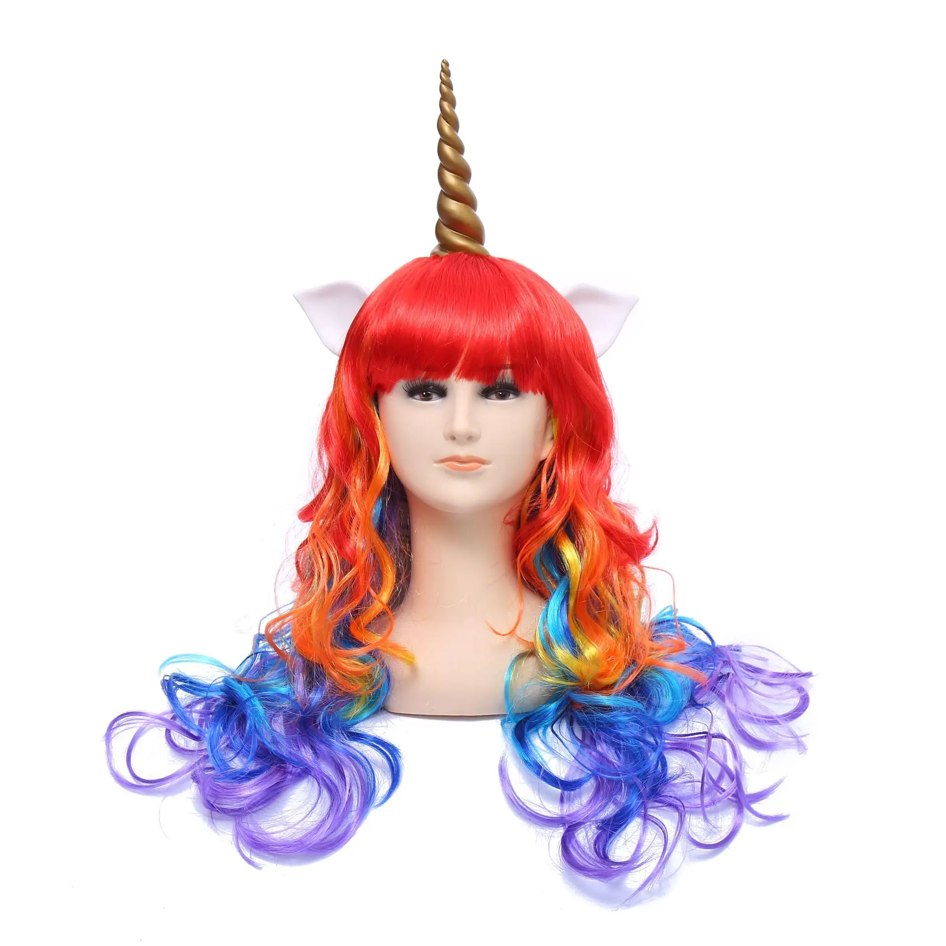 

Fuel Resistance Colorful 50cm Long Curly Hair Wig Diffuse Show Makeup Party Halloween Unicorn Cosplay Wig