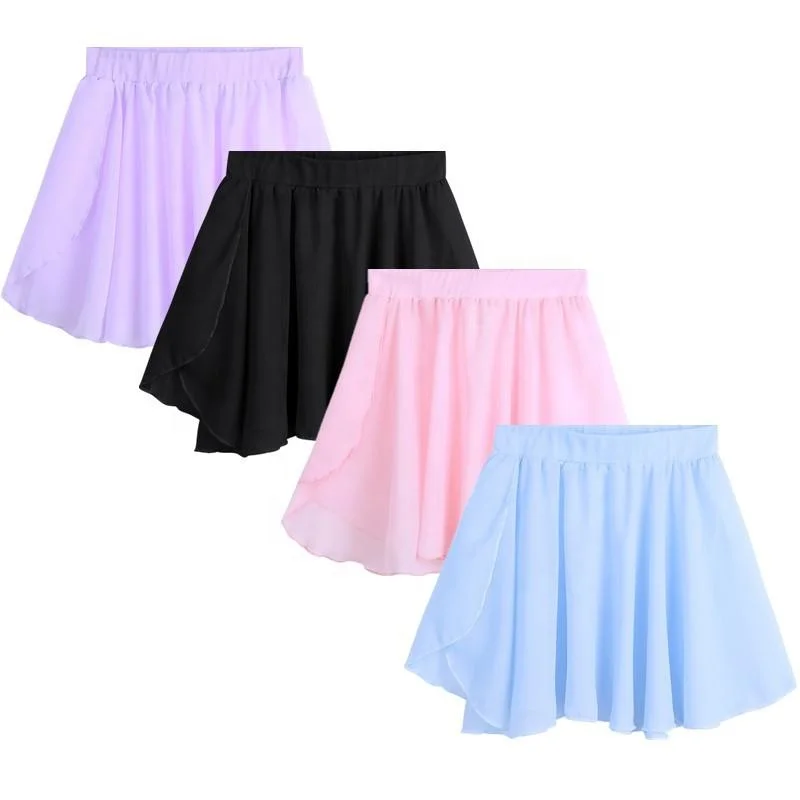 

Kids Girls Ballet Dance Wrap Skirt Basic Classic Chiffon Mini Pull-On Over Tutu Dancewear