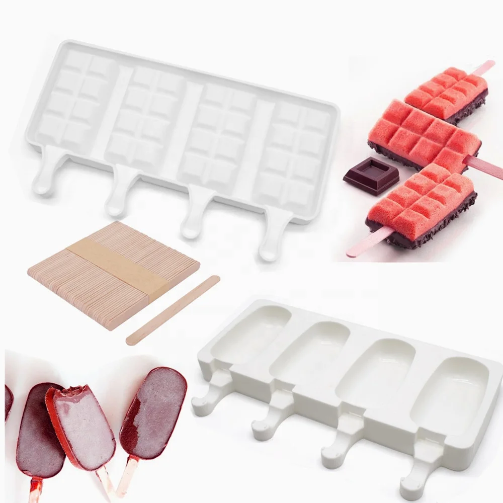 

AK 3 in 1 Silicone Ice Cream Mold Popsicle Ice Pop Mould Set with Wooden Popsicle Sticks for Kitchen, White or random