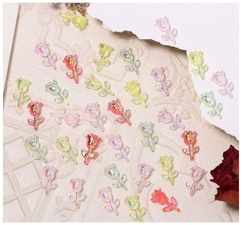 

Japanese Crystal AB Magic Color Clear Resin Small Flowers Rose Design Nail Art Decoration for DIY, As picture show