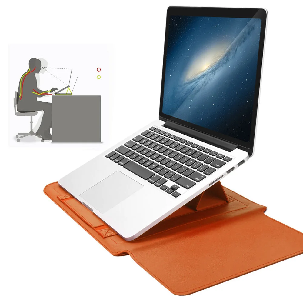 
4 in 1 Leather Bag + Power Case + Cable Tie + Mouse Cover Foldable Invisible Adjustable Portable Laptop Stand 