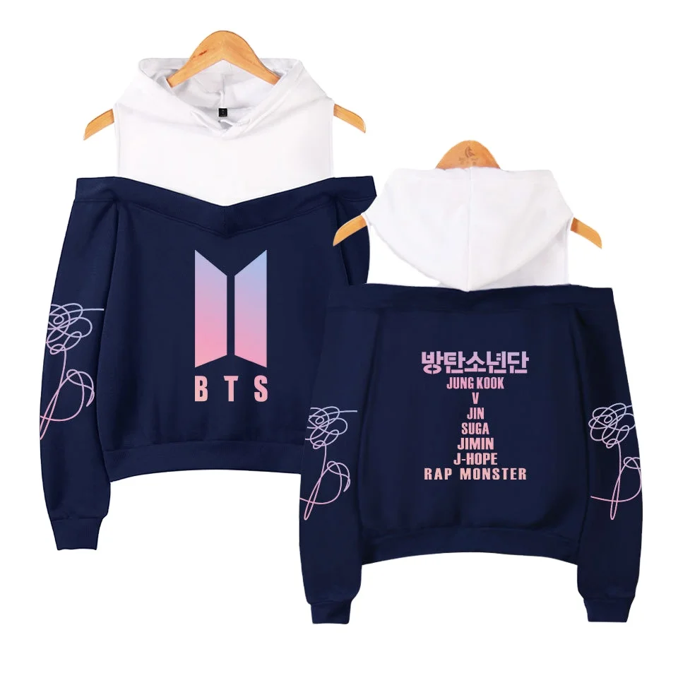 

Wholesale High Quality Womens BTS Design Off-shoulder Cotton Hoodie