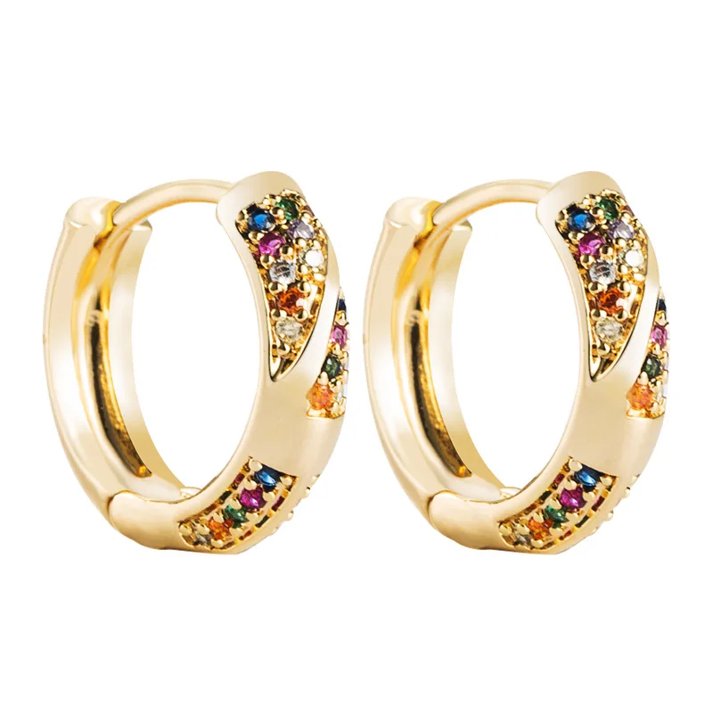 

Wholesales New Fashion High Quality Party 18k Gold Plated Colored Zircon Small Hoop Earrings