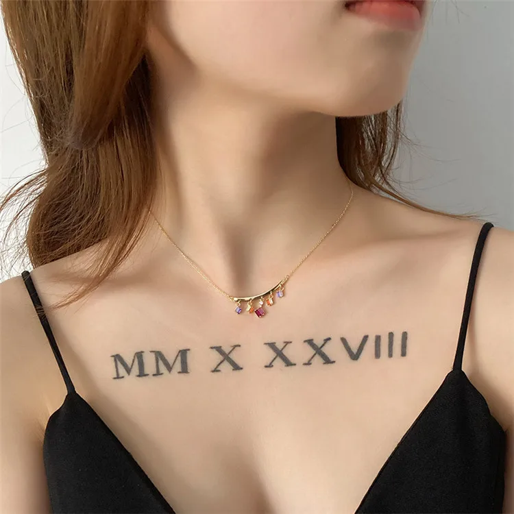 

Women Choker Wholesale Colorful Zircons Pendant Necklace, Picture shows