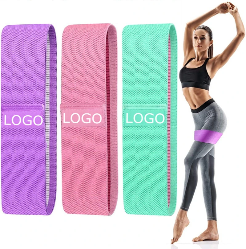 

New Design Custom Logo Long Exercise bande Set Hip Fabric Booty Band Gym Fitness Glute Latex Loop Resistance Bands Wholesale, 3 color/set (pink, green, purple)