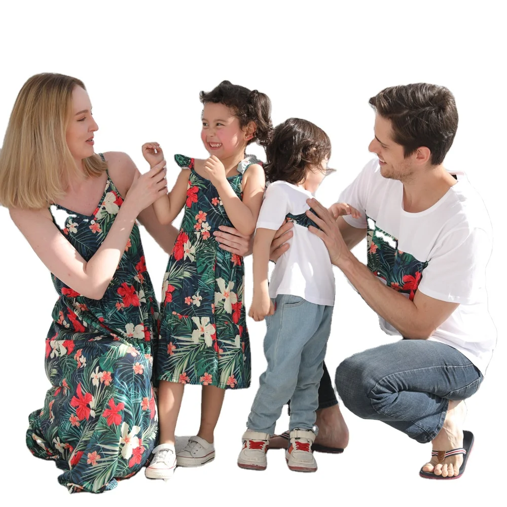 

Europe new hot selling mom girl off-shoulder printed skirt parent-child wear matching family clothes outfits