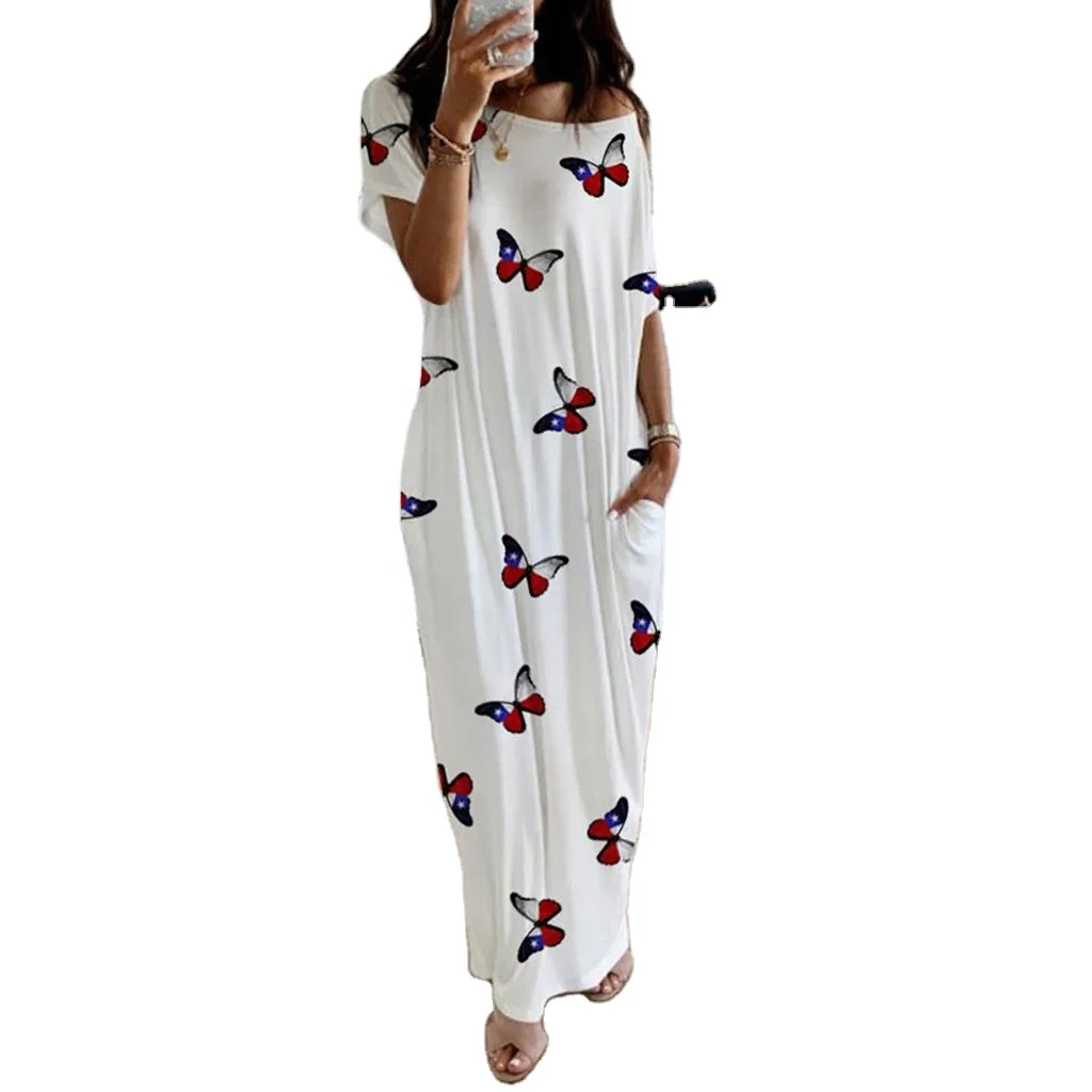 

Women Casual Wear Maxi Dress Home Wear Cotton Skirt Butterfly Pattern Sleepwear Beach Long Skirt Pyjamas, 2 colors