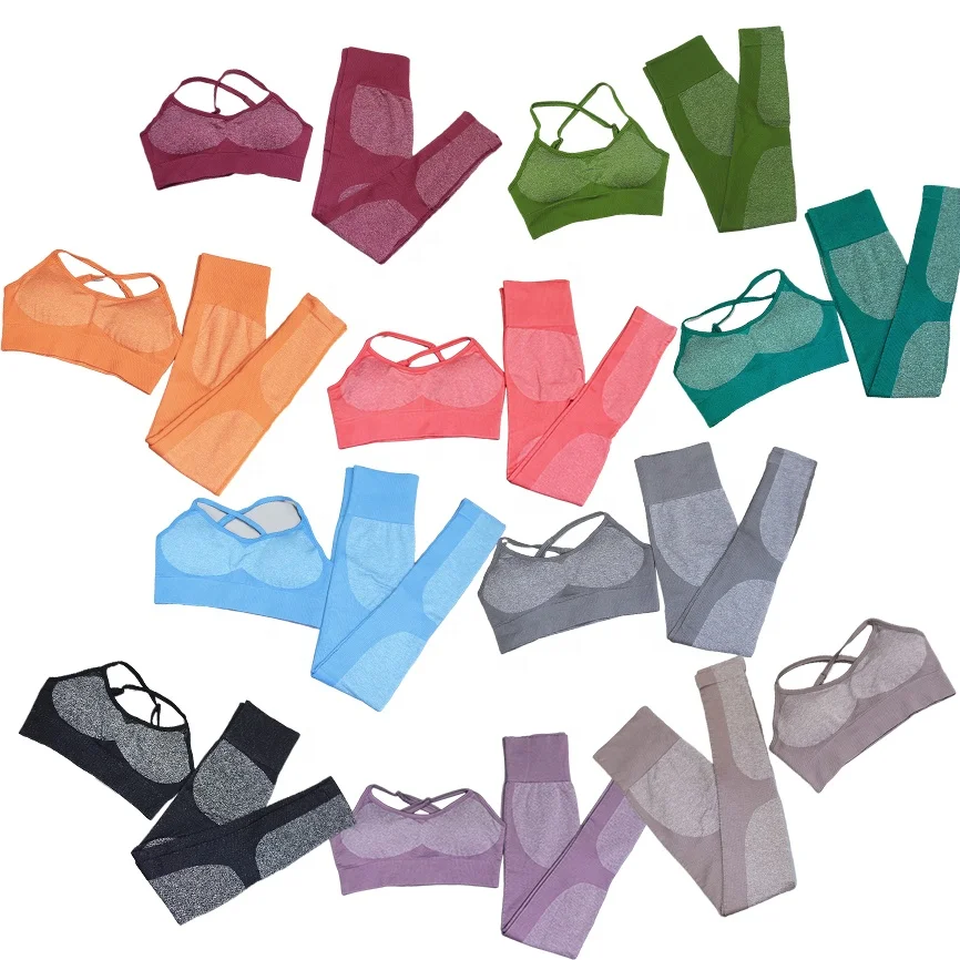 

Amazon Hot SalesWholesale Sports Yoga Wear Gym Fitness Sports Bra Workout Leggings Colorful SeamlessYoga Set, As picture shows or custom