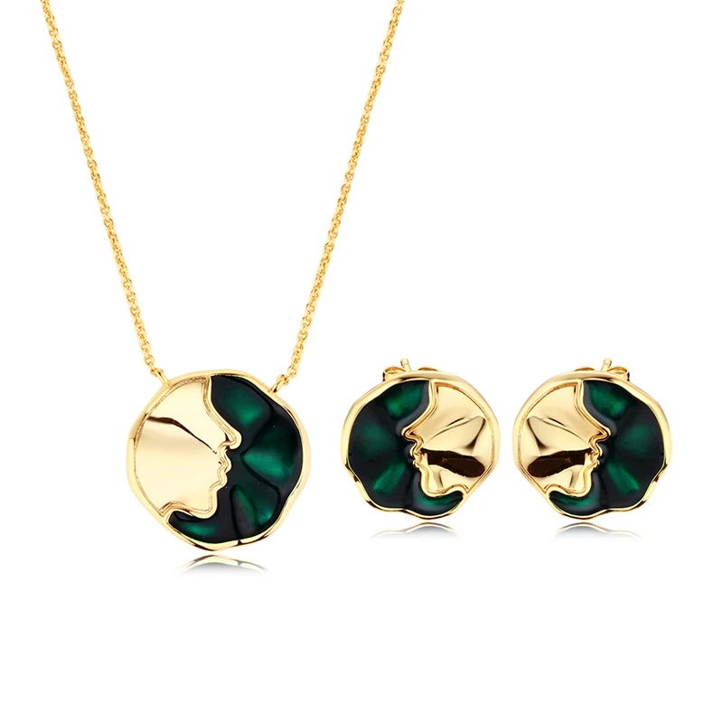 

romantic green enamel jewelry sets cubic zirconia bracelet silver color jewelry for women