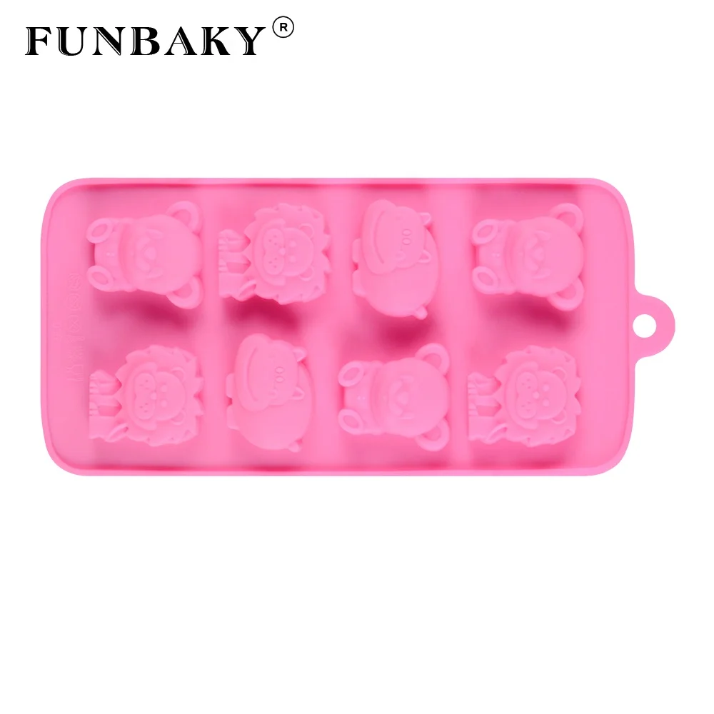 

FUNBAKY Bakeware 8 cavity animal lion bear shape cake cookies silicone mold handcraft cake decorating making kit, Customized color