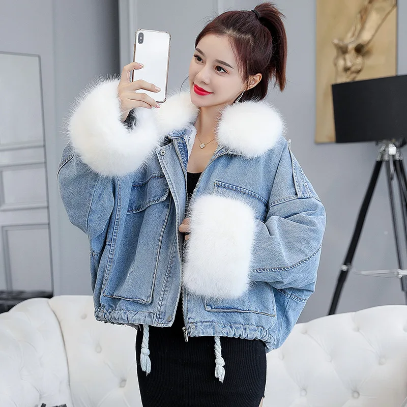 

Free Shipping Great Quality Winter Warm Natural Denim Fur Coat Women / Female Short Classic Lady Colorful Full Sleeve Fur Coat, Customized color