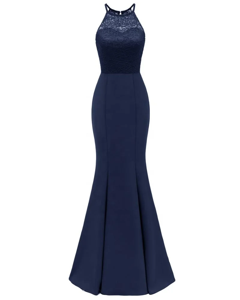 Hot Selling Product Women's Halter Neck Satin Bridesmaid Evening Dress