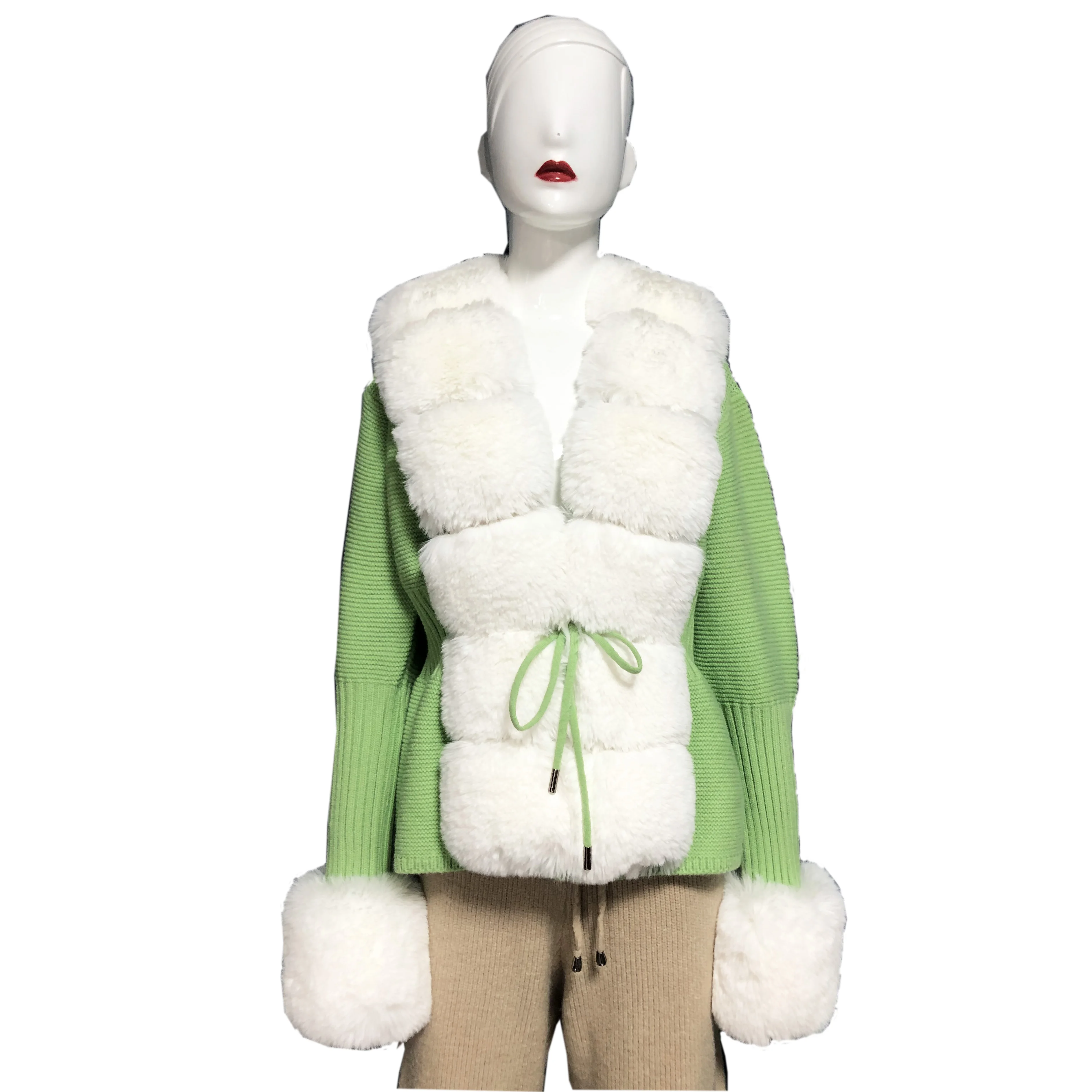 

Elegant Style Cardigan Custom Color Coat Fur Collar Cardigan Fur Cuff Cute Knitted Cardigan With Fox Fur, Many color choics