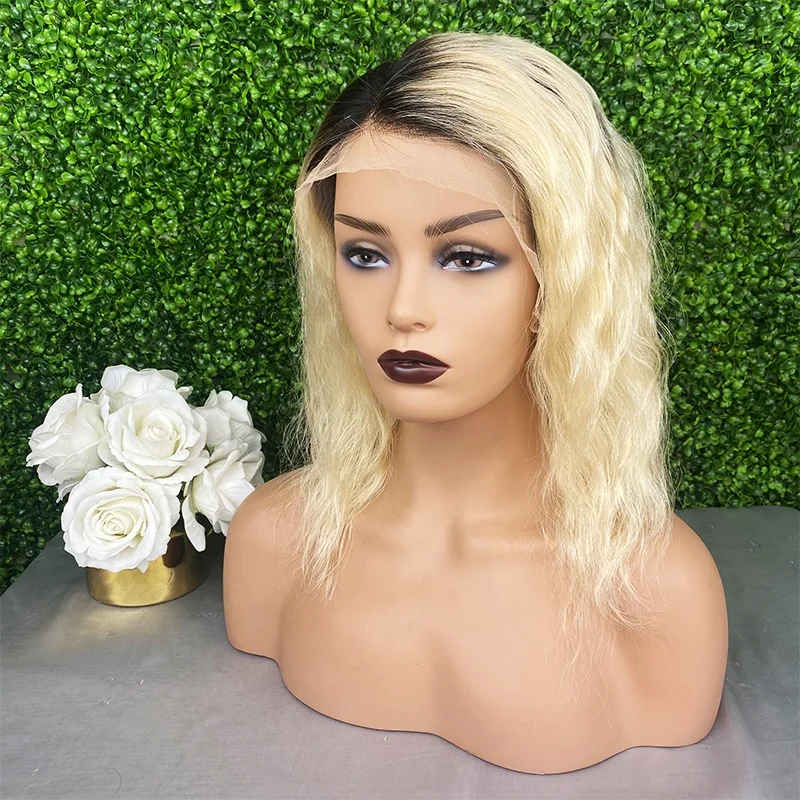 

Hair Products Full Lace Human Hair Wigs Ombre Wig With Black Roots Short 613 Blonde Color Lace Wig Pre Plucked Cut Blunt