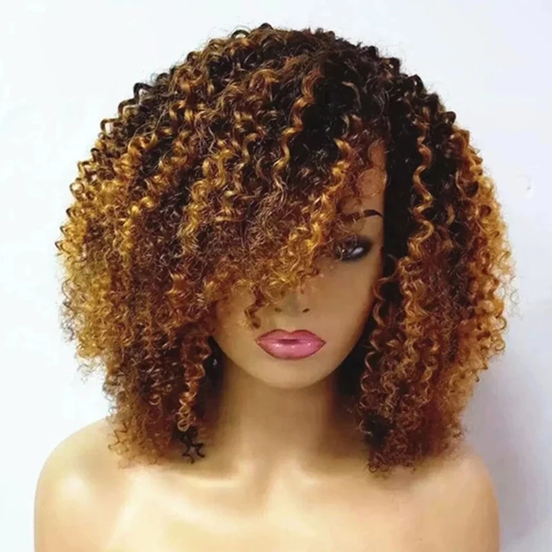 

Afro Kinky Curly Bob Honey Blonde Ombre Colored Human Hair Wigs For Black Women 13x6 Lace Front Wig Pre Plucked Brazilian Remy