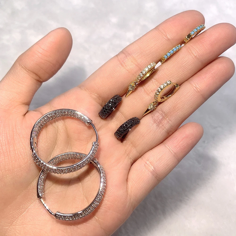 

2021 Trendy round Bead Earrings Big Large Silver Plated Color Rhinestone Diamond Hoop Earrings