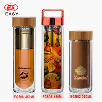 

Oem thick bottom portable tea drinking bottle double wall glass water bottle to go with infuser for water