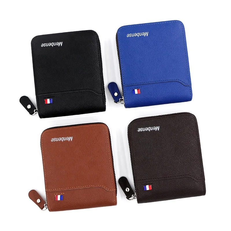 

Wholesale Multi-Function Zipper Card Holder Coin Purse Business Retro Solid Color Short Wallet For Men, 4 colors