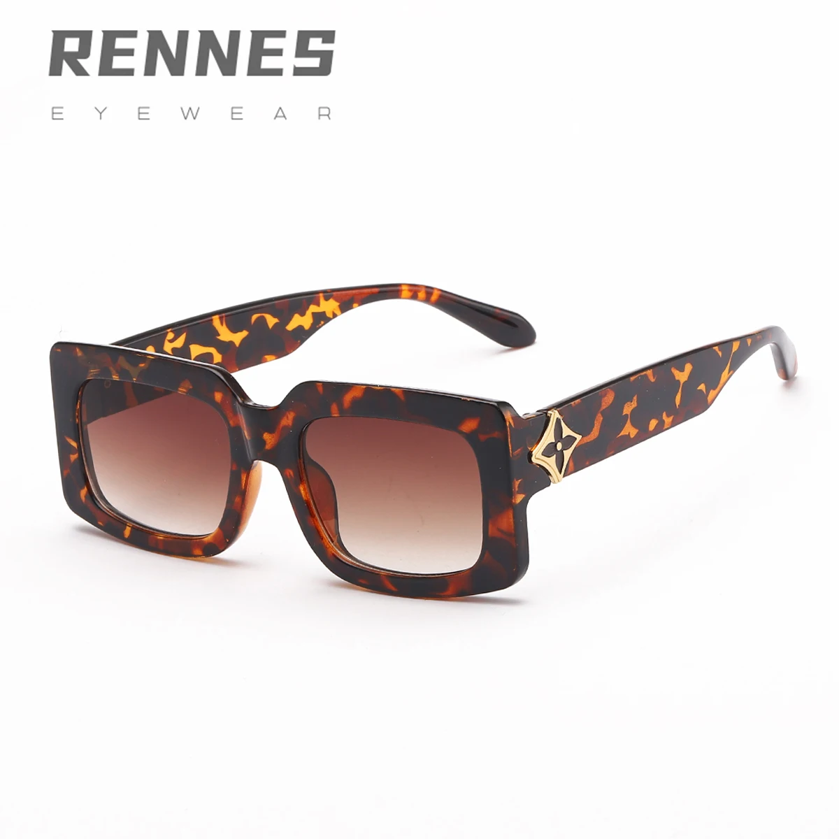 

RENNES RENNES New Fashion PC Frame Rectangle Sunglasses UV400 CE With Star In The Tepmple UV400 Custom Glasses