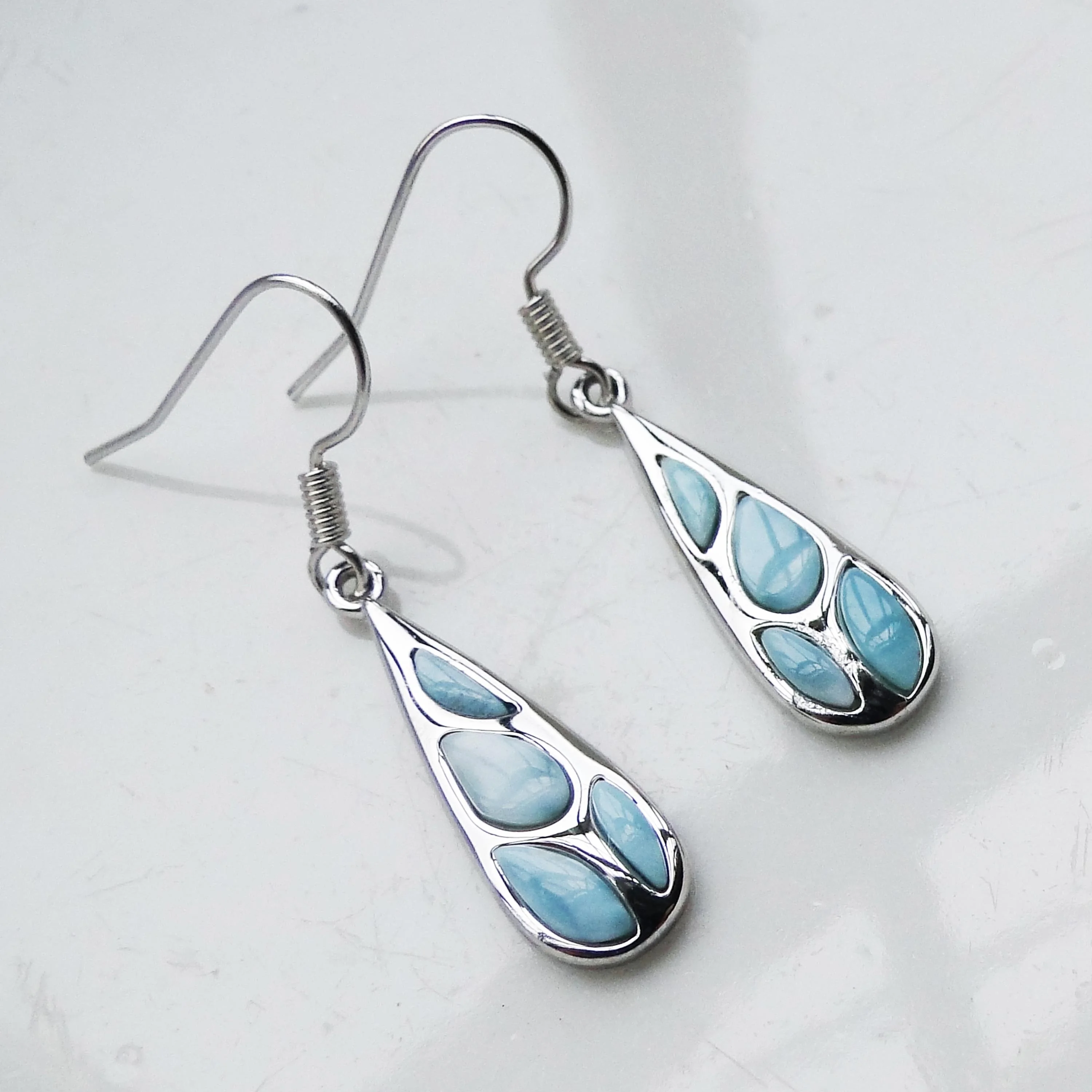 

925 Sterling Silver Gemstone Jewelry Fashion Design Natural Larimar Drop Earring, Blue