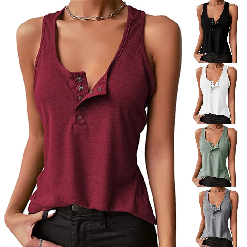 

2022 Fashion Inside New Product Rib Knit Top Solid Color Sleeveless Leisure Ladies Tops