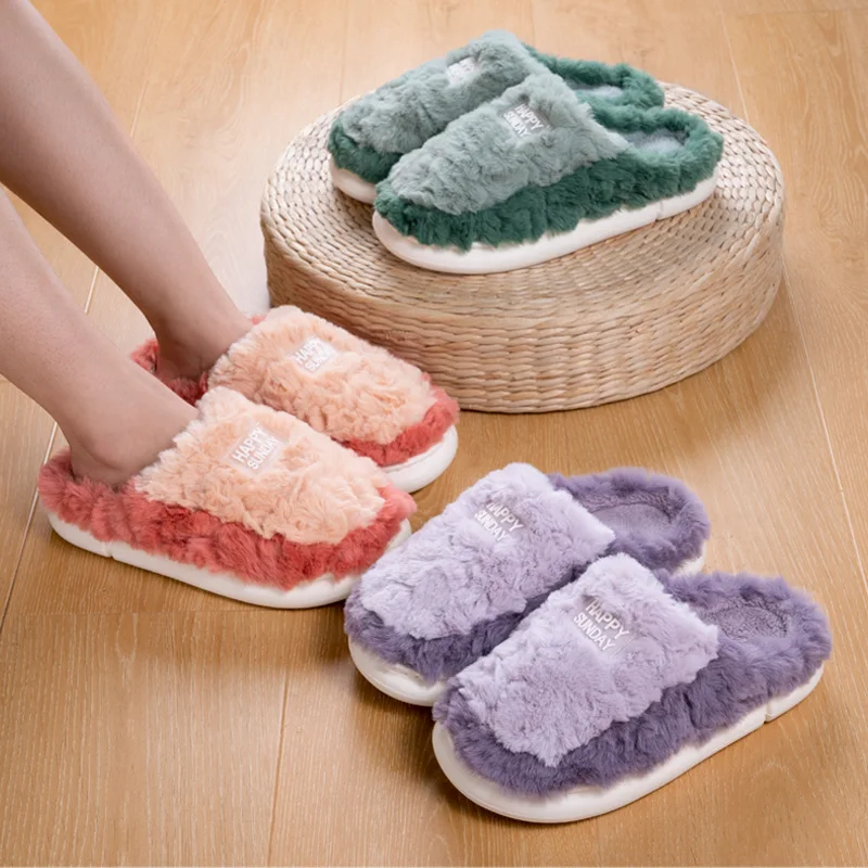 

Men's Cotton Slippers Winter Family Thick Soled Non-slip Plush Warm Ladies' slippers Soft Sole Autumn Shoes, 1pairs