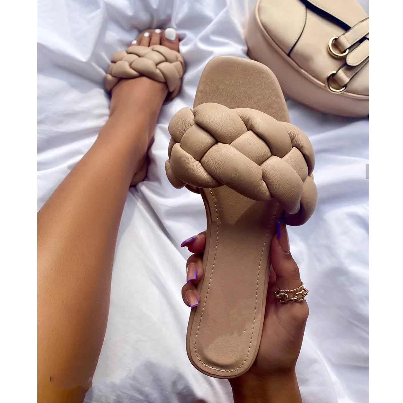 

Hot Selling Platform Flat Flattie Women's Ladies Heel Sandals Casual Shoes Women Slippers Hand Made Womens Slippers, Customized color
