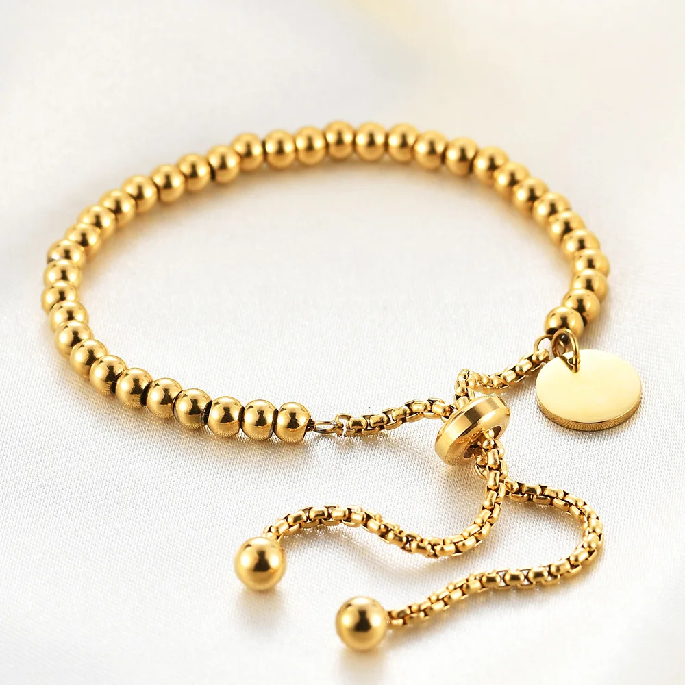 

Newest Stainless Steel Bracelet Women Men Jewelry 18K Gold Plated Chain Round Bead Beaded Bracelet