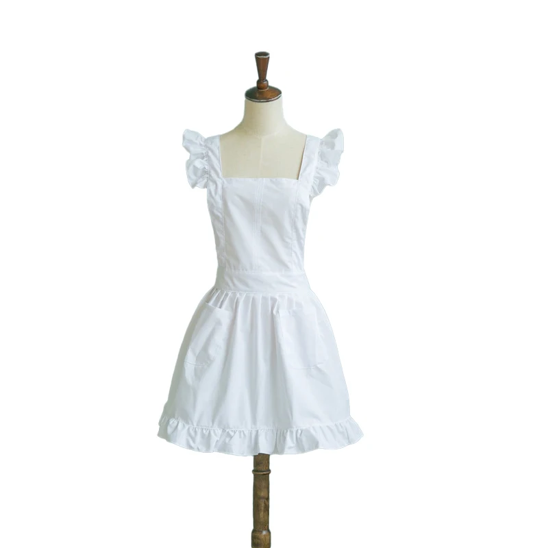 

Wholesale Cotton Fancy Black Salon White Ruffle Princess Apron For Women, Colorful