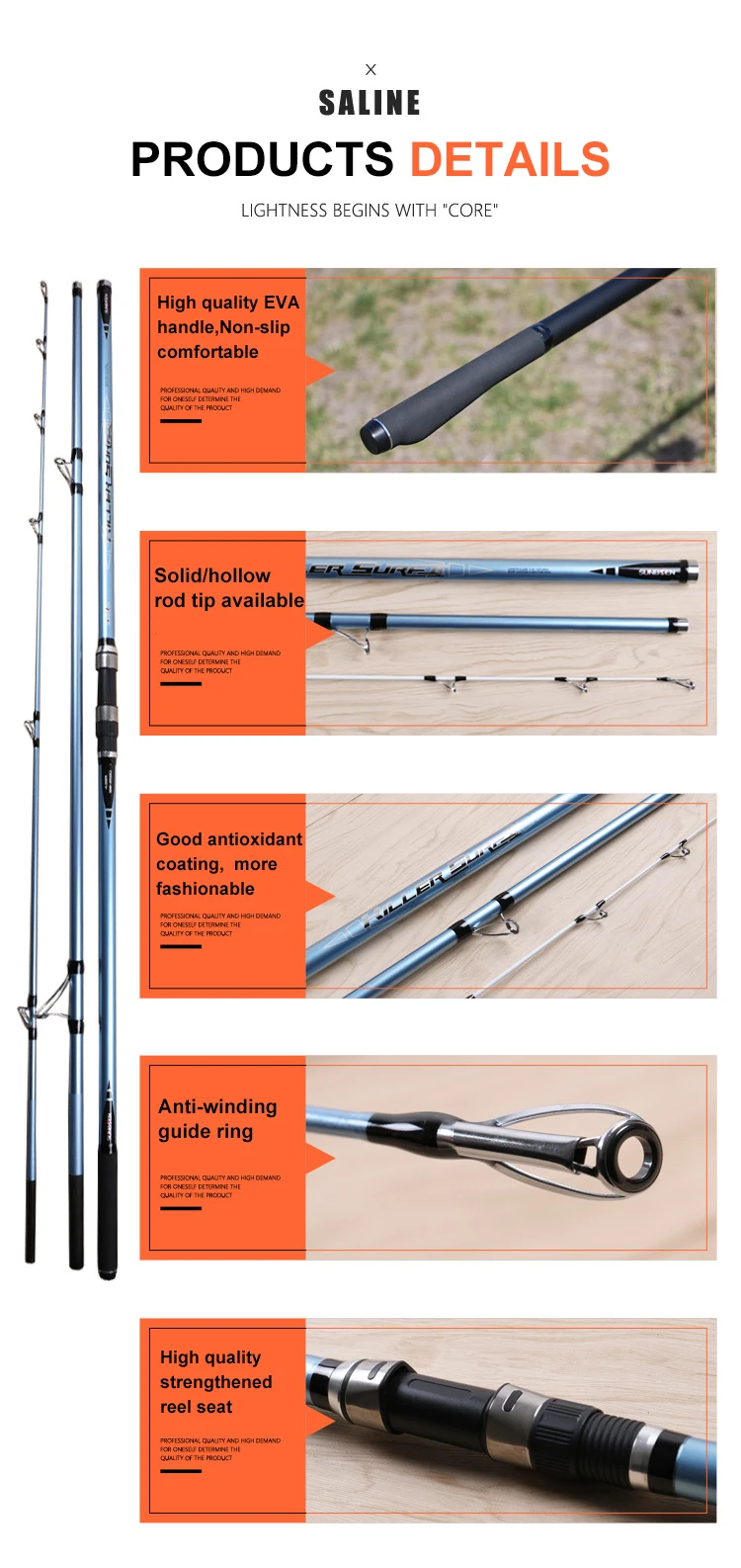 4.2m/4.5m 3 Sections Carbon Fiber Surf Fishing Rod Long Casting