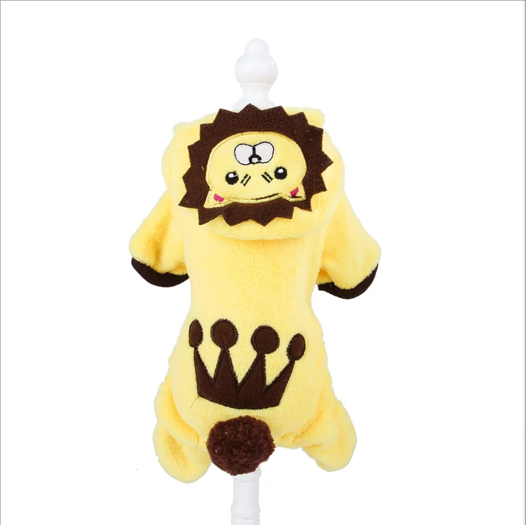 

Creative New Pet Clothes Dog Velvet Thickening Winter Four Legged Lion Design Plush Warm Cute Hoody, Yellow