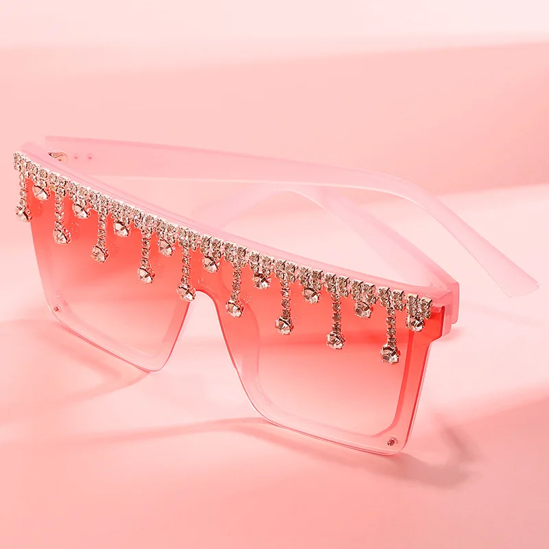 

2021 New arrival fashion handmade Diamond Sunglasses oversized one piece lens sunglasses square, Custom colors