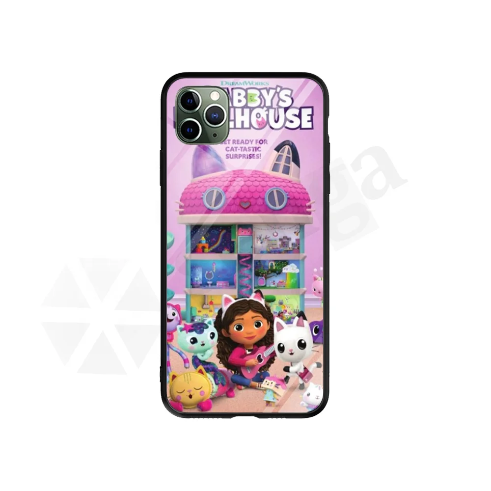 

Custom Printing Tempered Glass Mobile Cover for iPhone 12 Pro Max Case for gabby's doll house superhero personalize Phone Case, Black