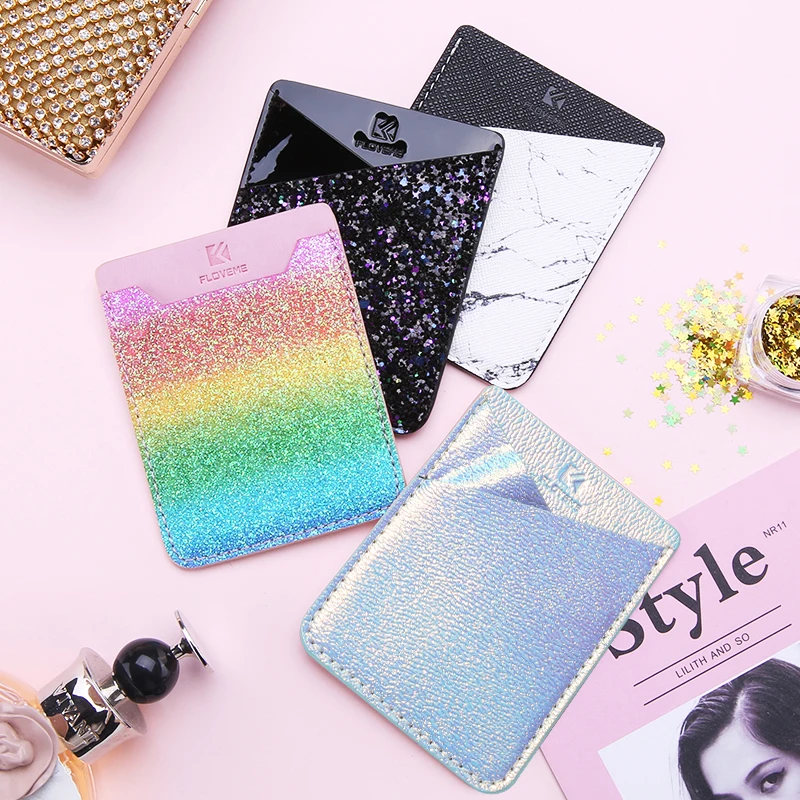 

Free Shipping Bling 3M Adhesive Credit Card Holder PU Mobile Phone Case Card Holder