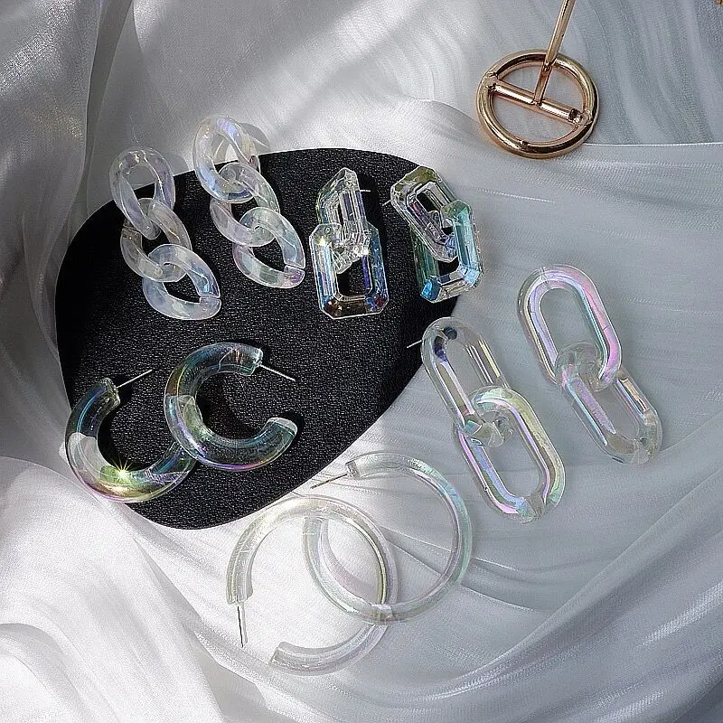 

2021 Transparent Summer Jewelry Clear Resin Acrylic Link Chain Drop Earrings Transparent Acrylic C Shape Hoop Earrings, As picture show