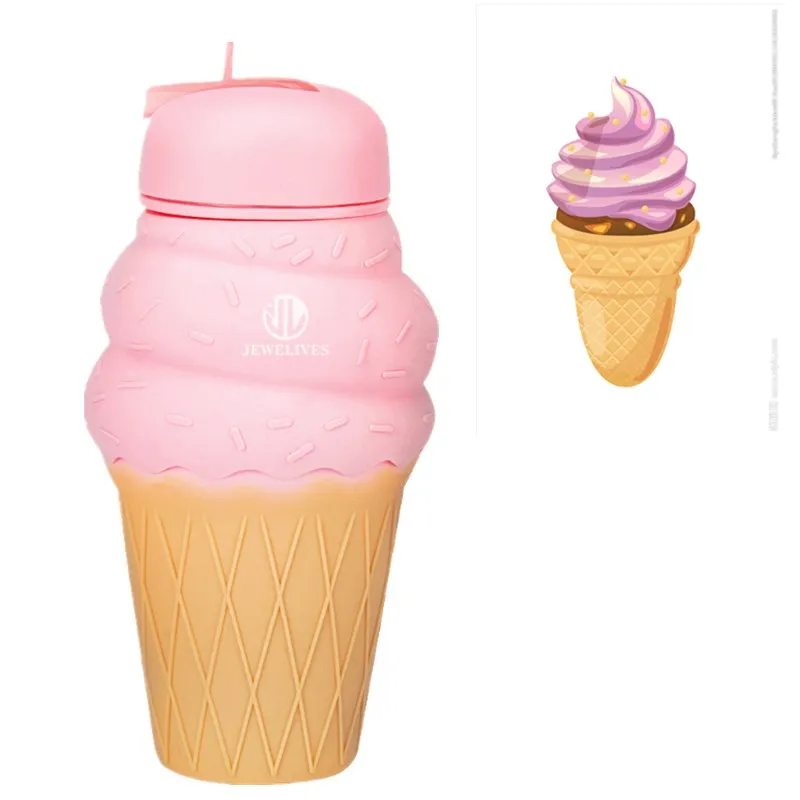 

Kids Silicone Ice-Cream BPA-Free Child Water Bottle for School,Travel,Sport, Green/pink/white/customize