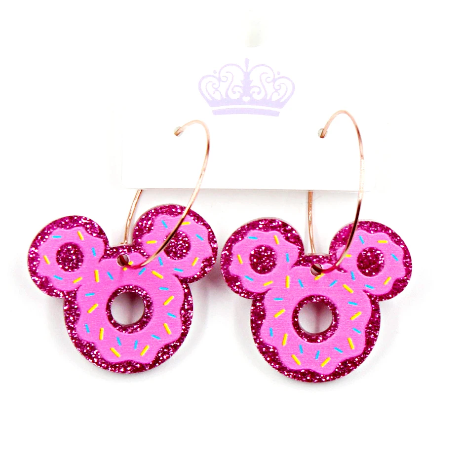 

ERS100ER1040 Wholesale Mouse Head Donut Pink Gitter Cute Acrylic Earrings