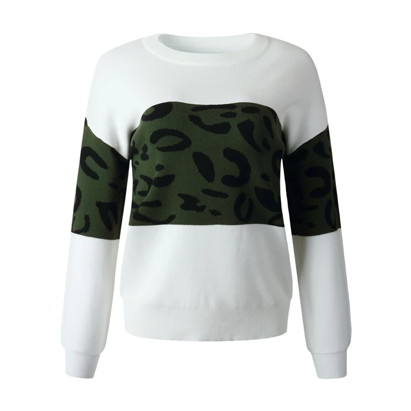 

2020 fashion crew neck long sleeve leopard pattern sweater for ladies