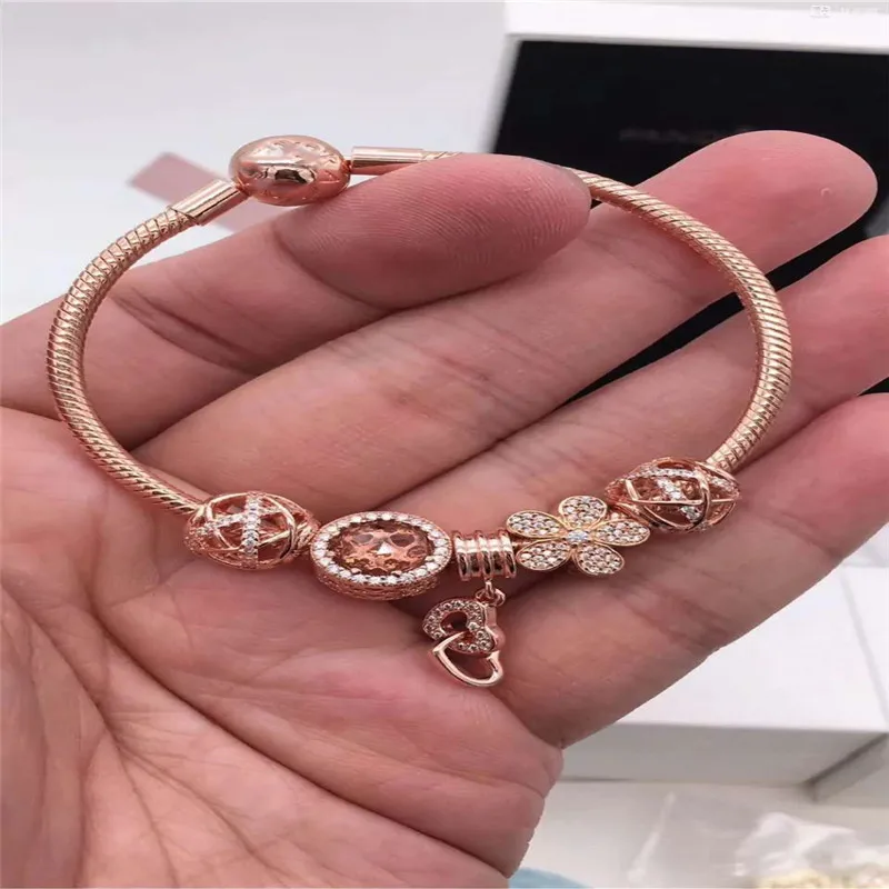 

Rx JewelryALEMET Plated Rose Gold Snake Bone Heart String With Fits Original Pandora Bracelet Set