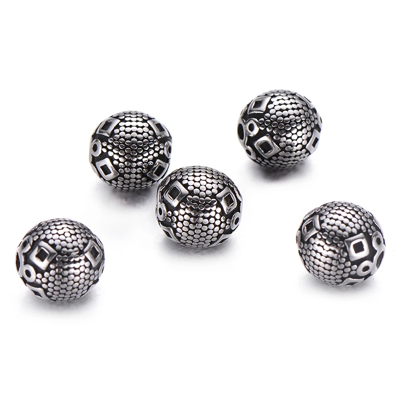 

9MM Black Vintage Bali Loose Beads Bracelet Necklace Charms Jewelry Customized DIY Stainless Steel Round Beads, Original