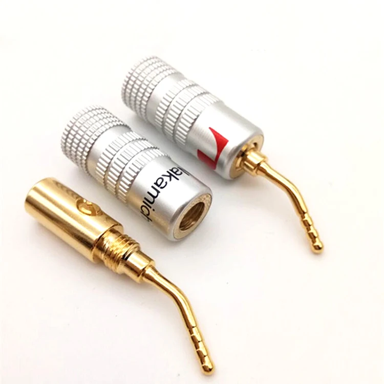 4pairs Nakamichi Gold L Shape Angle Banana Plug Audio Speaker Cable Connector 
